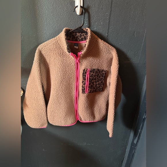 Old Navy Tan Pink Cheetah Print Fleece Sherpa Jacket - Picture 1 of 4